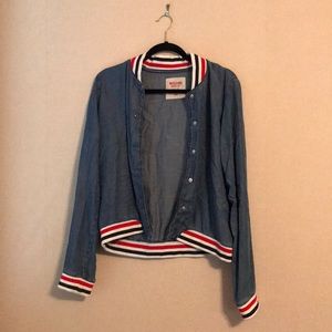 Red, White, and Blue Bomber Denim Jacket